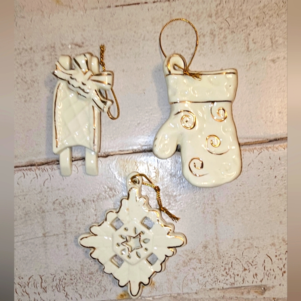 Vintage  Cream and Gold Holiday Ornament Set